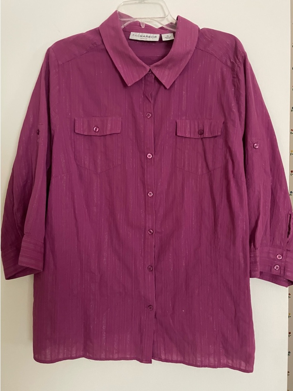 Sag Harbor Button-Down blouse in Magenta/Violet